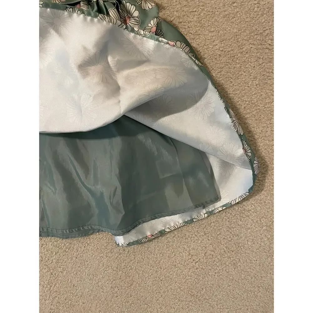 H&M Girls Green Floral Fit & Flare Dress Size 6X/7 6/7 Formal Daisy *Small Flaw